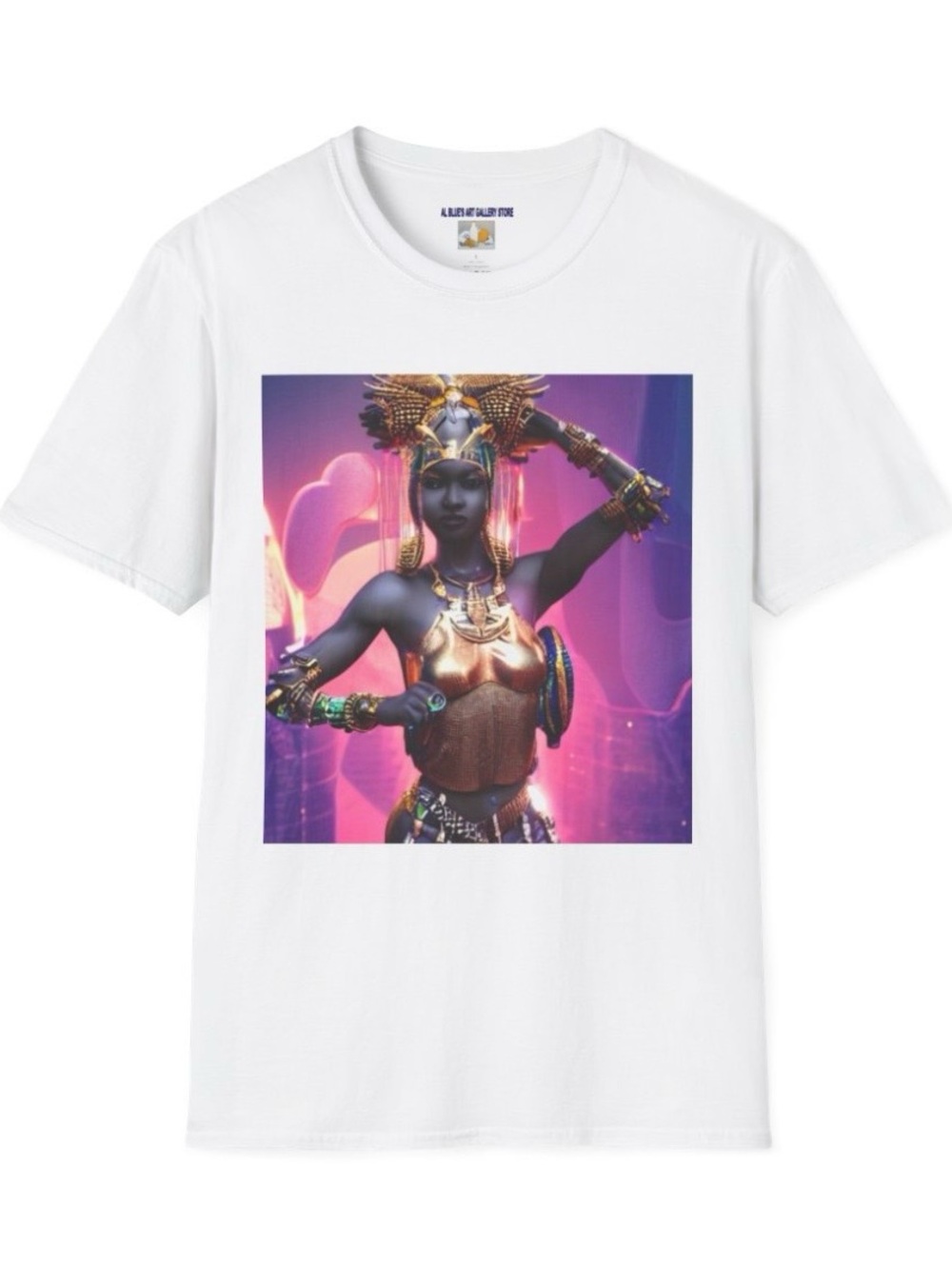 Al Blue designed,White Tee with Multicolor Egyptian Goddess Graphic